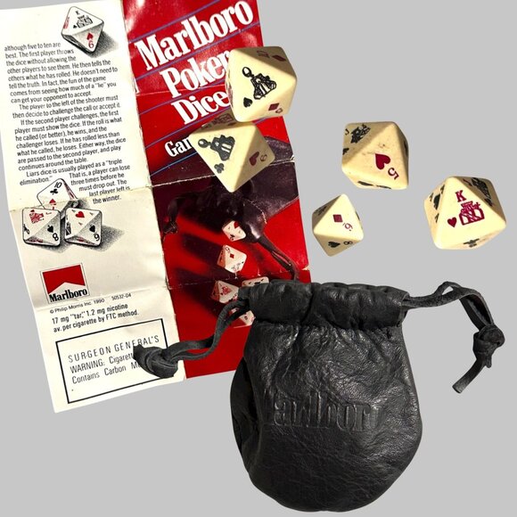 Marlboro Poker Dice With Black Leather Pouch & Instructions Vintage Game Set - Picture 1 of 7